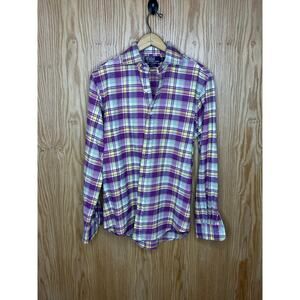 Vintage Flannel Ralph Lauren Button Up Cotton Men's Medium Purple White Soft